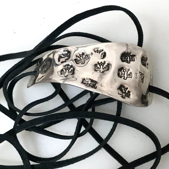 PHoenix Eagle Antique Sterling Silver Tie Wrap 925 Leather Cuff Bracelet Boho - Picture 3 of 11